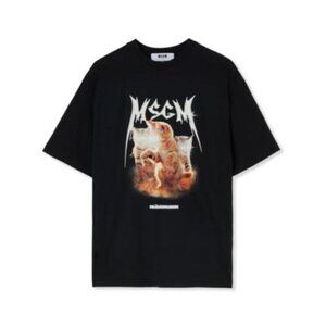 MSGM Milano T-Shirt With Laser Eyed Cat Graphic Black Size M